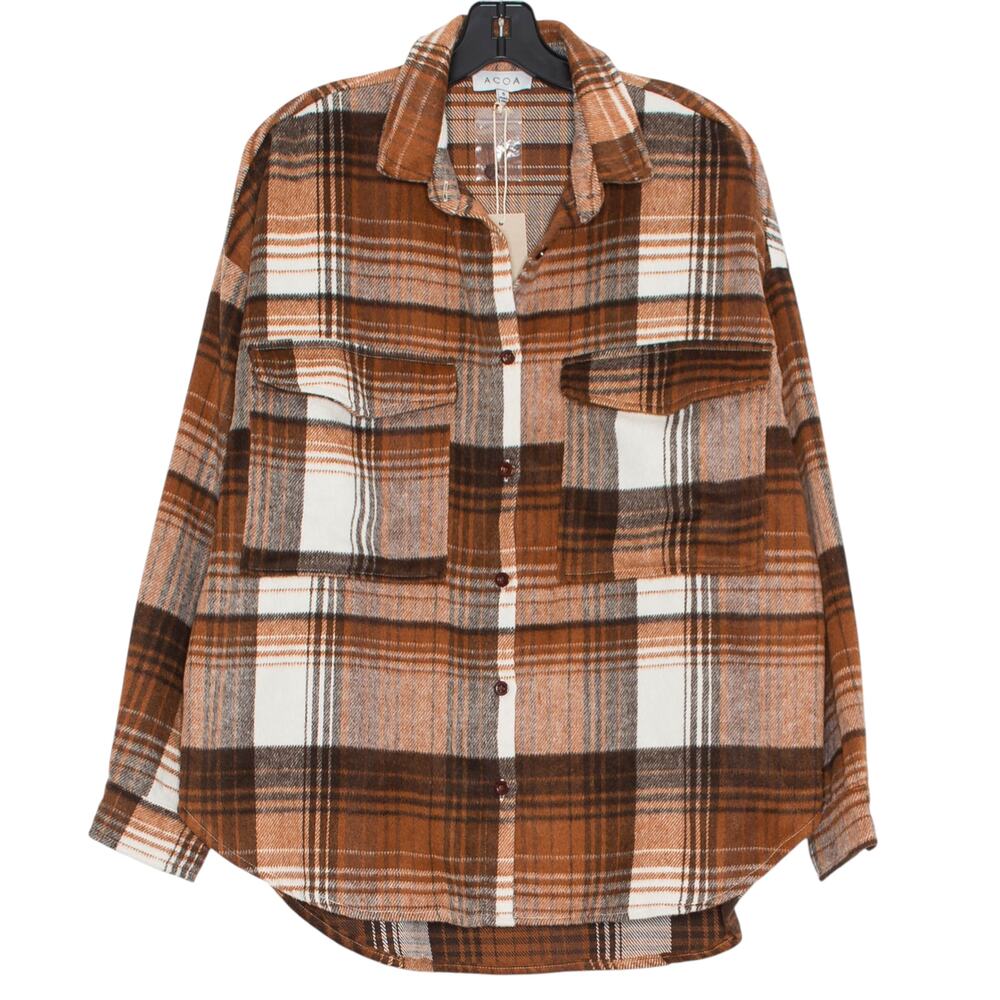 NWT ACOA Shacket Wool Flannel Oversize Y2K Boyfriend Western Button Plaid Small